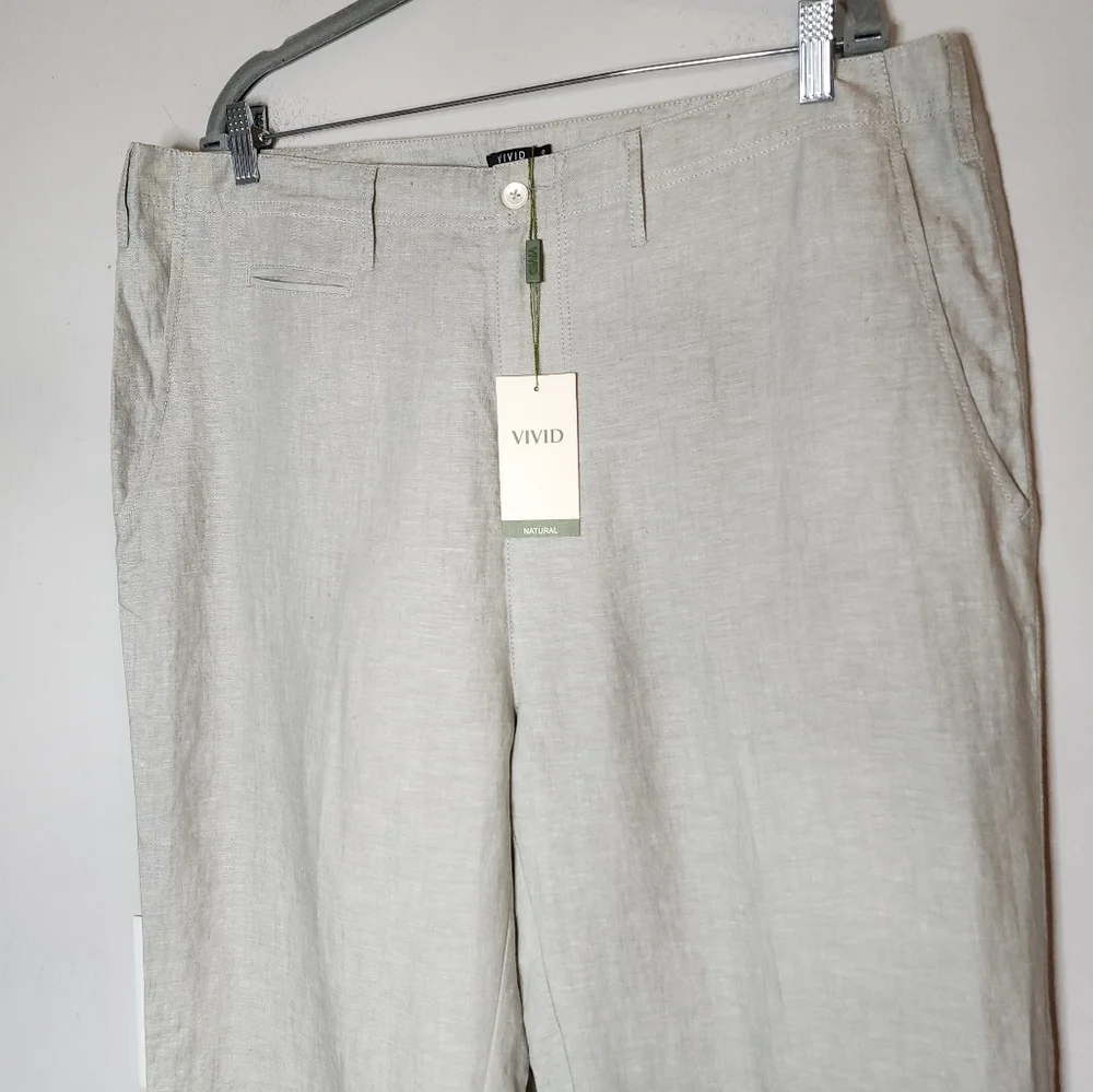 NWT Vivid 100% Linen Light Green Pants Size 40‎
